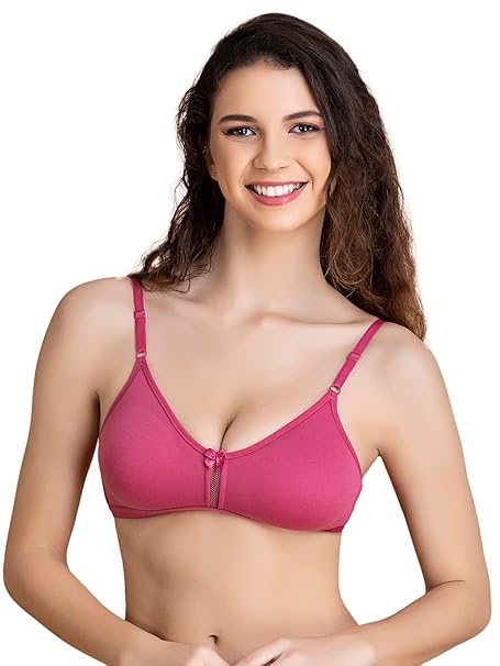 Clovia Women’s Cotton-Rich Dark Pink Wire-Free Full-Cup Everyday Bra – Non-Padded Comfort"